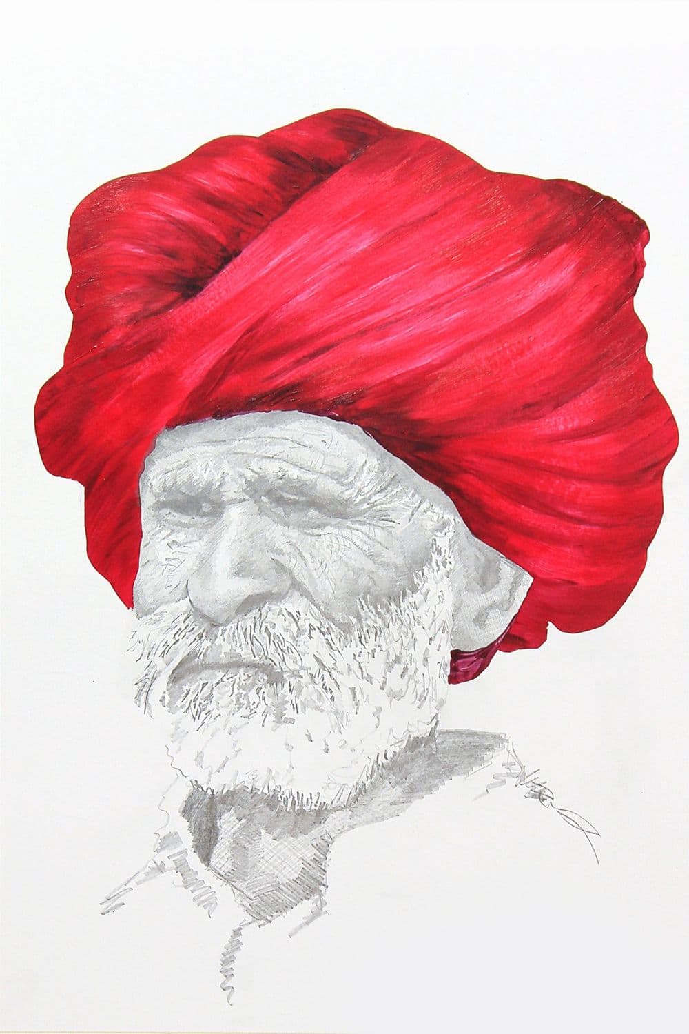 Painted portrait of a man in a red turban